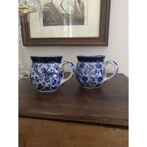 Vintage Bolesławiec Polish Pottery Mugs Blue And White Hand Made Coffee Cups